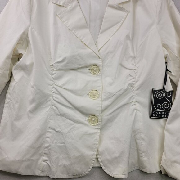 Casual Studio White Ruched Front Button-Up Blazer Jacket XL Lined Shoulder Pads - Picture 2 of 10